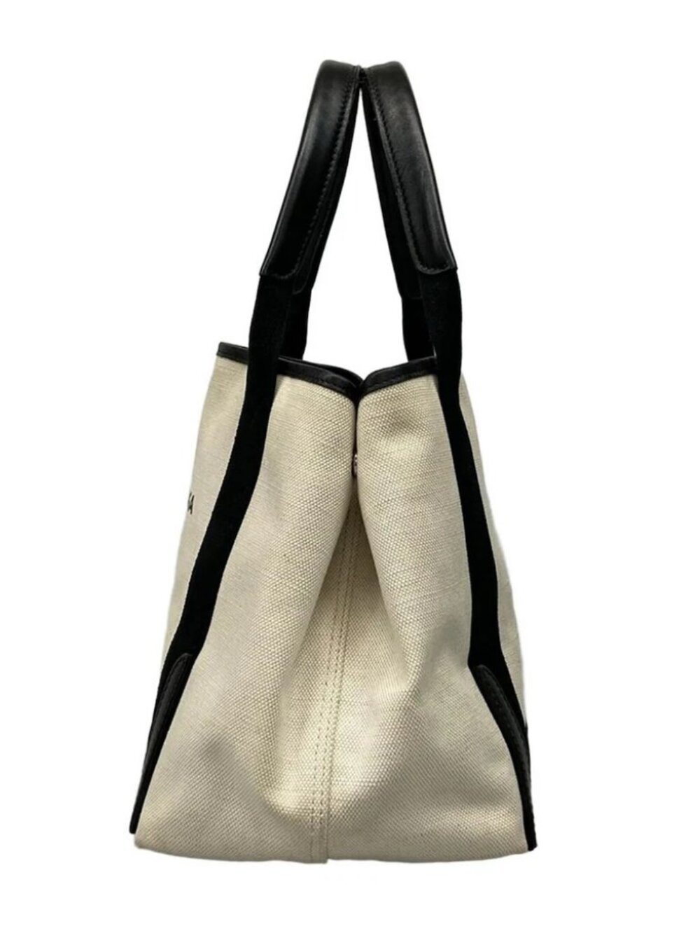 BALENCIAGA Navy Cabas S 339933 Cream Black Canvas Leather Tote Bag - Picture 4 of 14